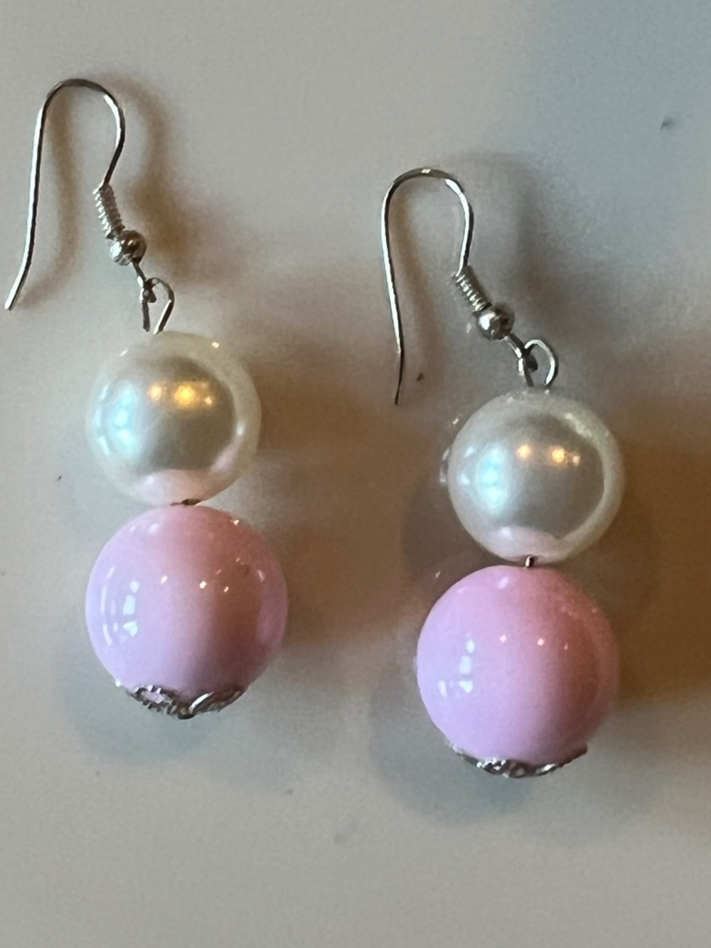Pink & Pearl Stone Dangle Earrings w Sterling Silver Fishhook Gift Boxed NWT